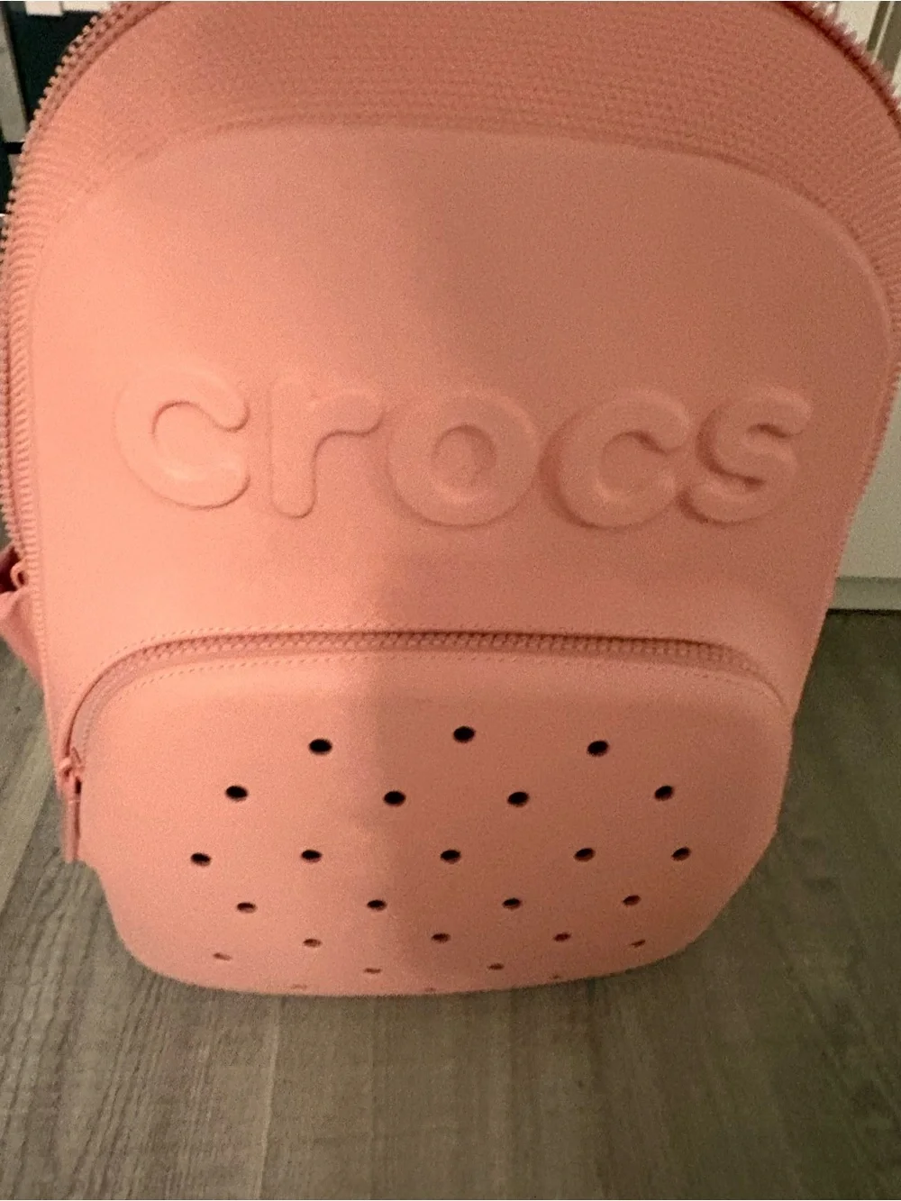 CROCS Pink Backpack with Rose Gold Slip-On Shoes